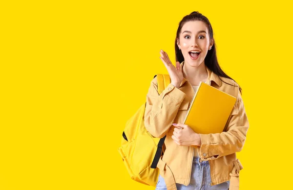 Portrait Excited Female Student Color Background — Stock Photo, Image