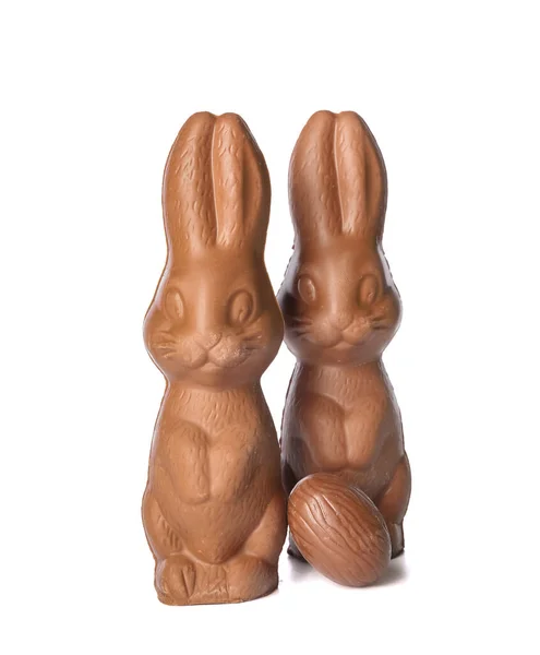 Chocolate Easter Bunnies Egg White Background — Stock Photo, Image