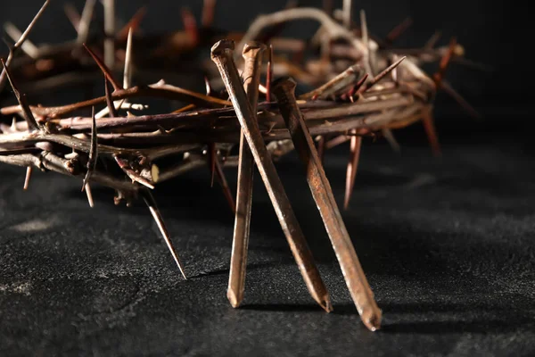 Crown Thorns Nails Dark Background Closeup — Stock Photo, Image