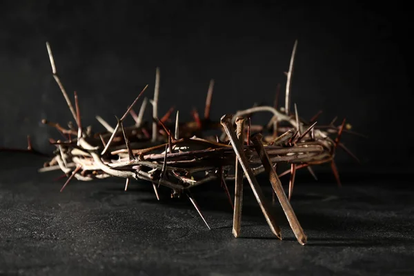 Crown Thorns Nails Dark Background — Stock Photo, Image