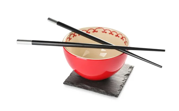 Chinese Bowl Chopsticks White Background — Stock Photo, Image