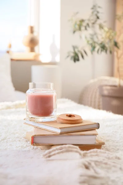 Candle Books Bed Room — Stock Photo, Image