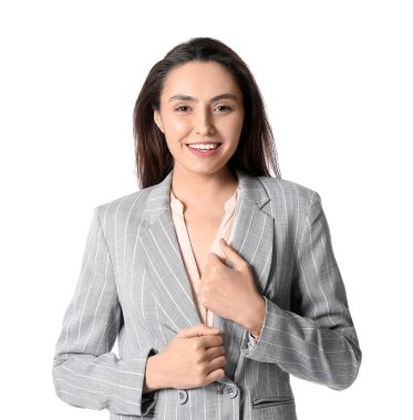 Beyaz üzerine izole edilmiş genç sekreterin portresi