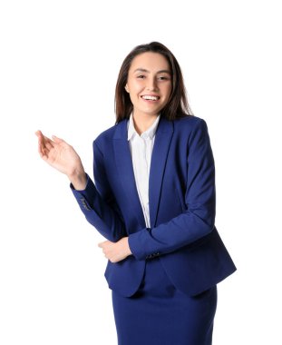 Beyaz üzerine izole edilmiş genç sekreterin portresi