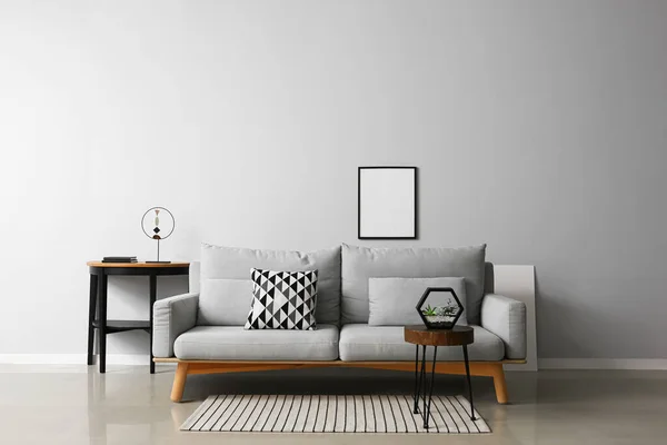 Interior Modern Living Room Stylish Sofa Table Photo Frame — Stock Photo, Image