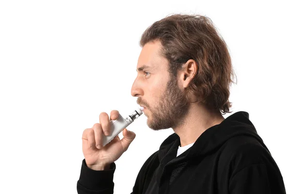 Vaping Young Man White Background — Stock Photo, Image