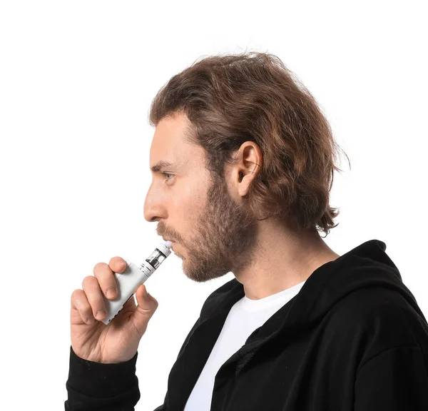 Vaping Jongeman Witte Achtergrond — Stockfoto