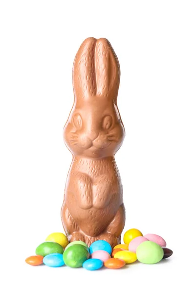 Chocolate Easter Bunny Candies White Background — Stock Photo, Image