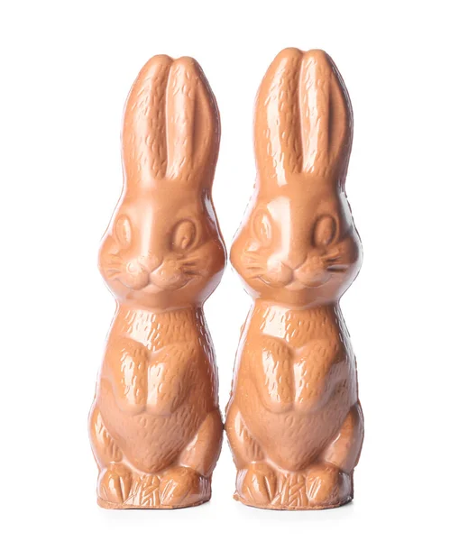 Tasty Chocolate Easter Bunnies White Background — Stock Photo, Image