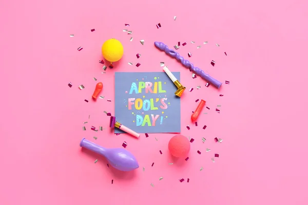Decoração Festa Cartão Com Texto April Fool Day Fundo Rosa — Fotografia de Stock