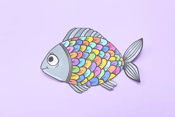 色の背景に紙の魚 四月の愚か者の日 — ストック写真