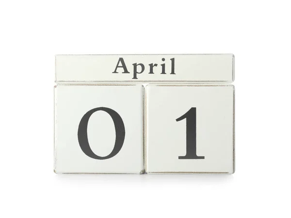 Calendario Cubo Con Fecha Abril Sobre Fondo Blanco — Foto de Stock