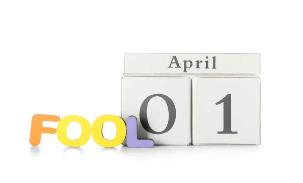 Cube Calendar Word Fool White Background April Fools Day Celebration — Stock Photo, Image