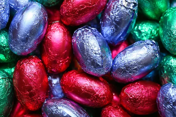 Chocolate Saboroso Ovos Páscoa Como Fundo Close — Fotografia de Stock