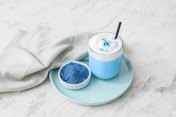 Glass Blue Matcha Tea Bowl Powder Light Background — Stock Photo, Image