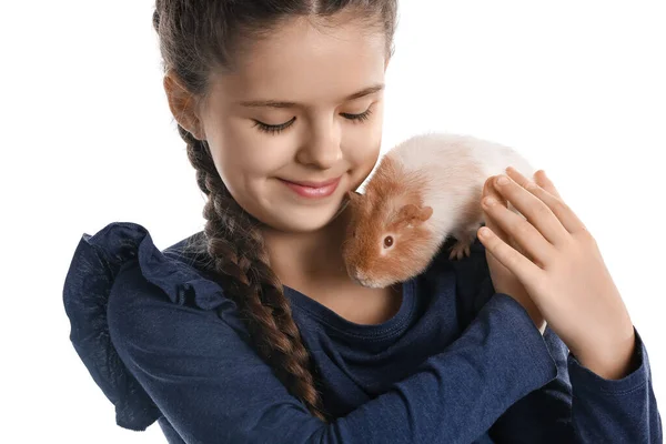 小女孩 带着可爱的小白猪 — 图库照片