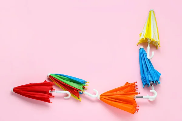 Different Umbrellas Pink Background — Stock Photo, Image