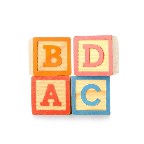 Wooden Cubes Letters Isolated White — Stock Photo, Image