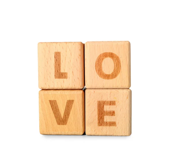 Word Love Made Wooden Cubes White Background — Stock Photo, Image