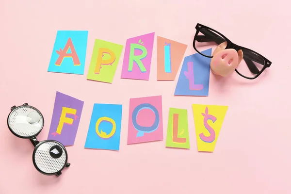 Party Decor Text April Fools Pink Background — Stock Photo, Image