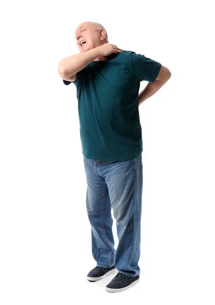 Senior Man Suffering Back Pain White Background — Stock Photo, Image