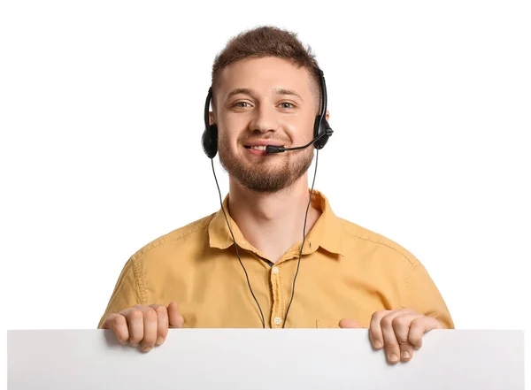 Handsome Consultant Call Center Blank Poster White Background — Stock Photo, Image