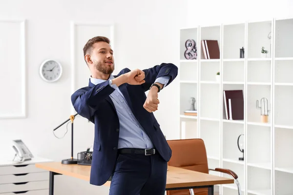 Handsome Young Businessman Dancing Office — Stock Photo, Image