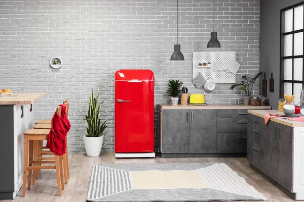 Interior Modern Kitchen Stylish Refrigerator Counters — Stock Photo, Image