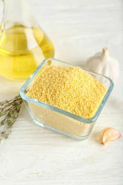 Bowl Raw Couscous Table — Stock Photo, Image