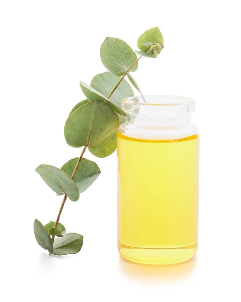 Bottle Natural Eucalyptus Essential Oil White Background — Stock Photo, Image