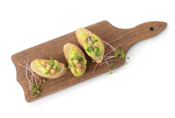 Bord Met Stukjes Brood Lekkere Hummus Witte Achtergrond — Stockfoto