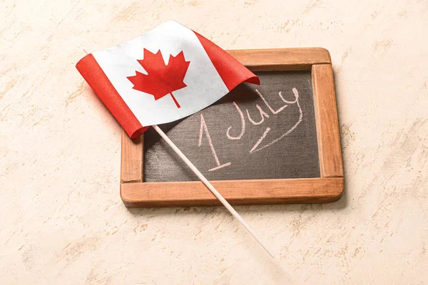 Chalk Board Date July Canadian Flag Light Background — Stock Photo, Image