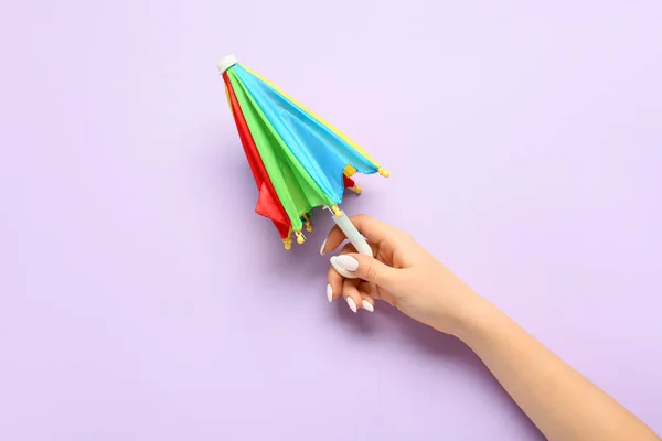 Female Hand Mini Umbrella Color Background Closeup — Stock Photo, Image