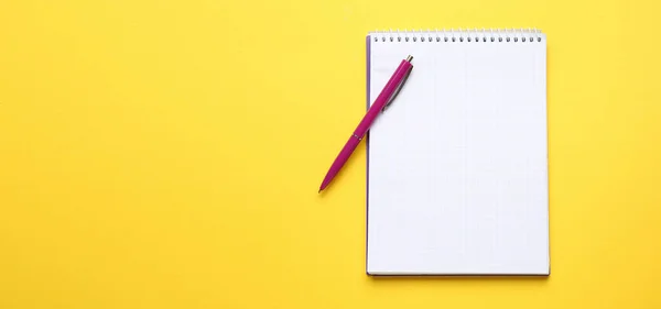 Blank Notebook Pen Yellow Background Space Text — Stock Photo, Image