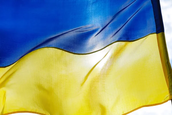 Waving National Flag Ukraine Outdoors Closeup — Stock Photo, Image