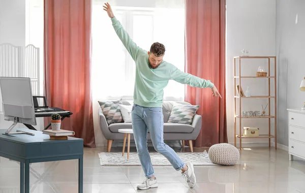 Cool Young Man Learning Dance Home — Stock Photo, Image