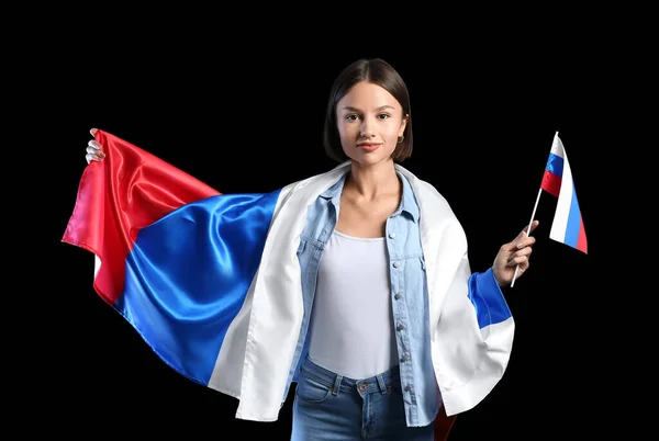 Rusya Bayrakları Olan Güzel Bir Genç Kadın — Stok fotoğraf