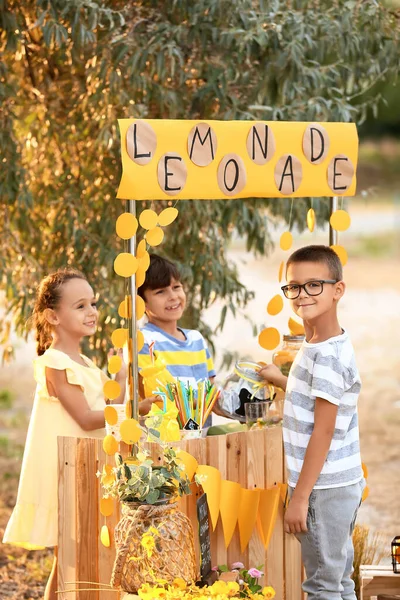 Bonito Crianças Vendendo Limonada Parque — Fotografia de Stock
