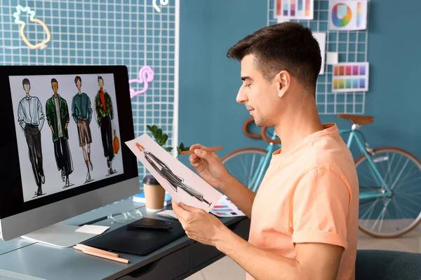 Male Fashion Designer Working Studio — Stock Photo, Image