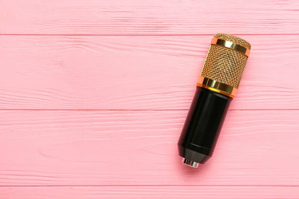 New Modern Microphone Color Wooden Background — Stock Photo, Image