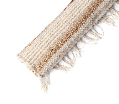 Beyaz arka planda çizgili halı rulosu, yakın plan