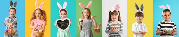 Set Many Children Easter Eggs Bunny Ears — Stock Photo, Image