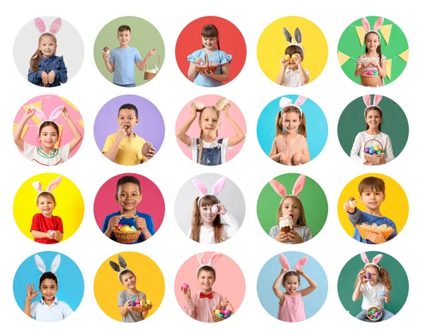 许多孩子带着复活节彩蛋 白种人的耳朵 — 图库照片