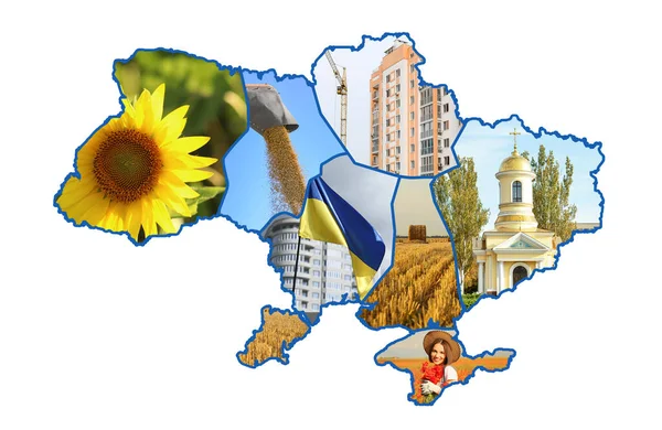 Колаж Мапою України Ізольований Білому — стокове фото