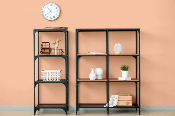 Shelves Stylish Decor Color Wall — Stock Photo, Image