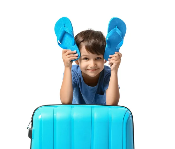 Niño Pequeño Con Chanclas Sobre Fondo Blanco — Foto de Stock