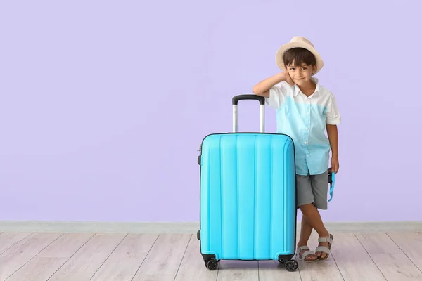 Little Boy Suitcase Color Background — Stock Photo, Image