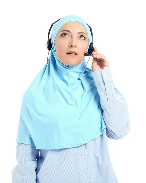 Muslim Secretary Headset White Background — 图库照片