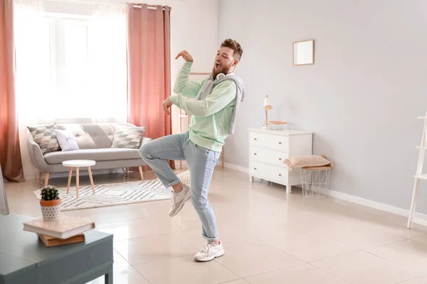 Cool Young Man Dancing Home — Stock Photo, Image