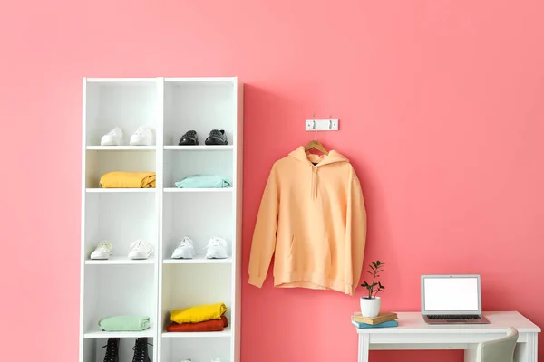 Interior Room Workplace Shelf Unit Hoodie Hanging Wall — Stock Photo, Image